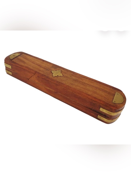 Other - Vintage Storage Box With Brass Decoration Wooden Incense Stick Holder pencil
